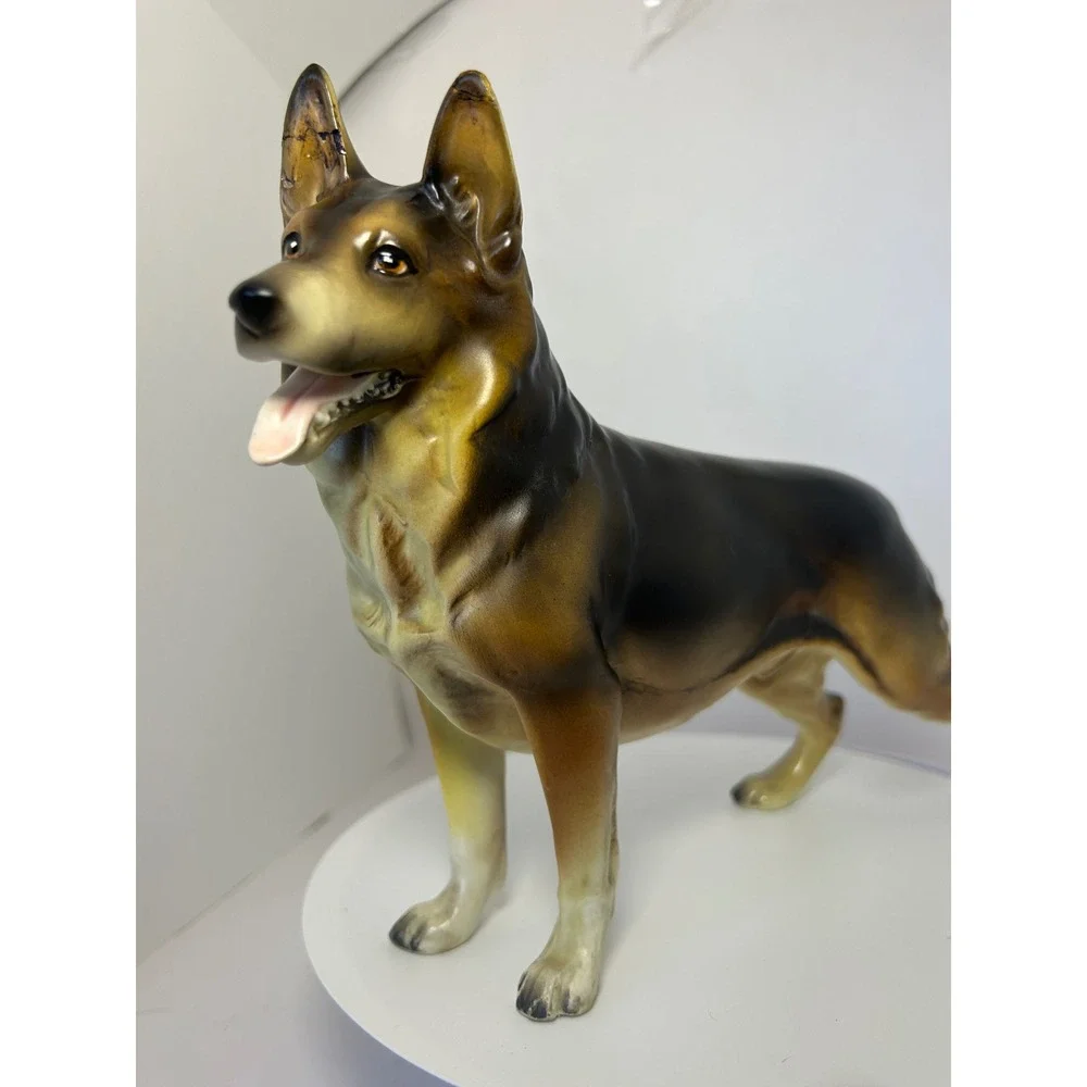 Vintage Ceramic German Shepherd Dog Figurine Made in Japan Hand Painted Repaired